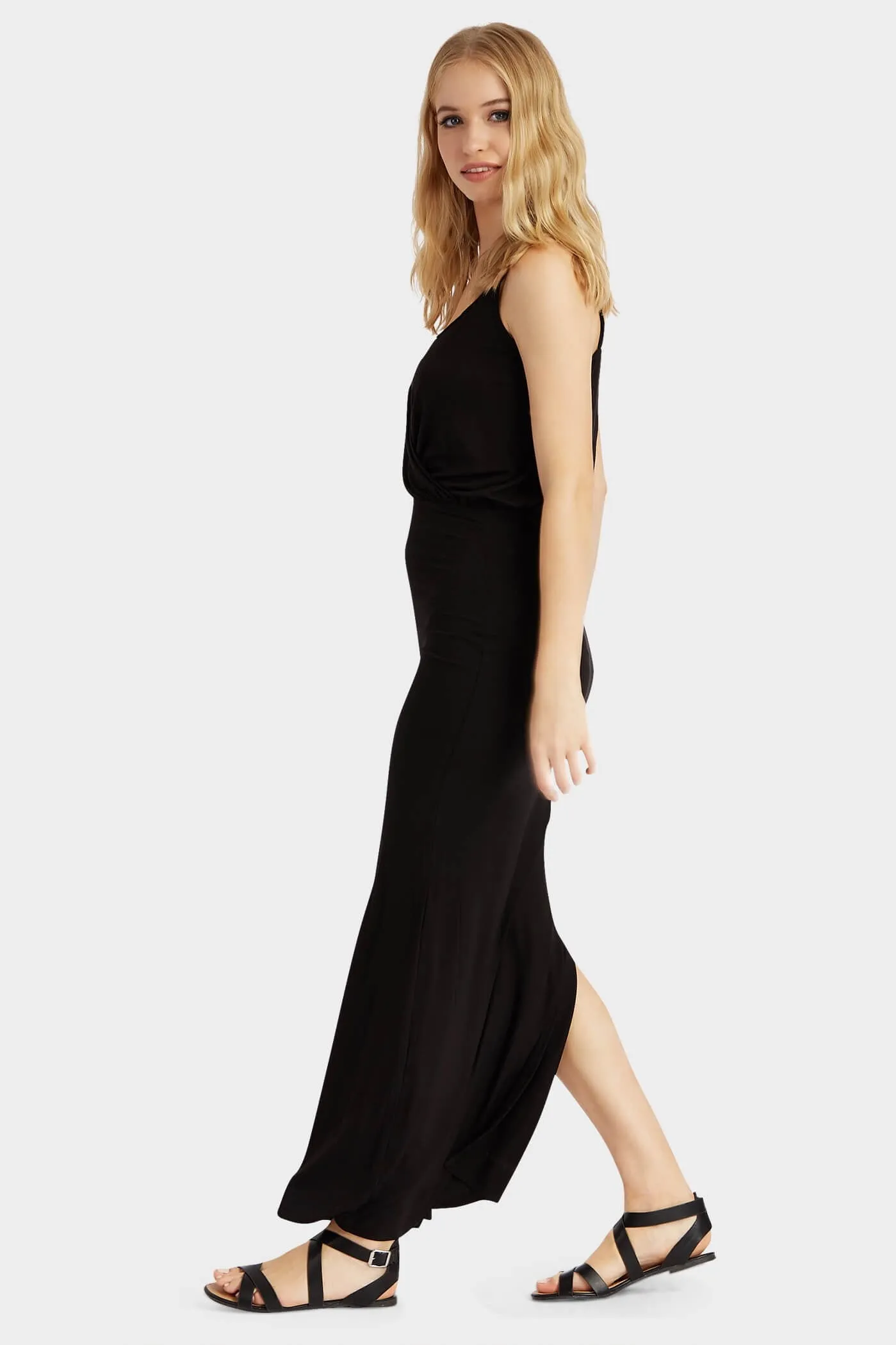 Black Wrap Front Maxi Dress