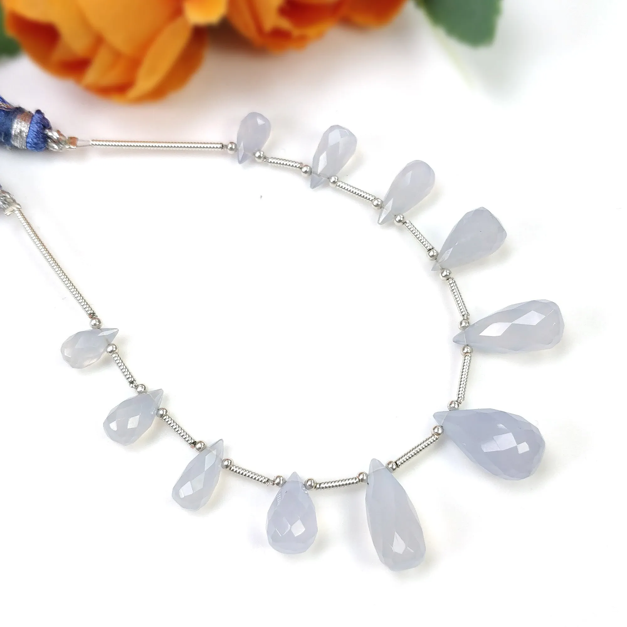 BLUE CHALCEDONY Gemstone Checker Cut Loose Beads : 36.10cts Natural Untreated Sapphire Faceted Tear Drops Beads 8mm - 15.5mm