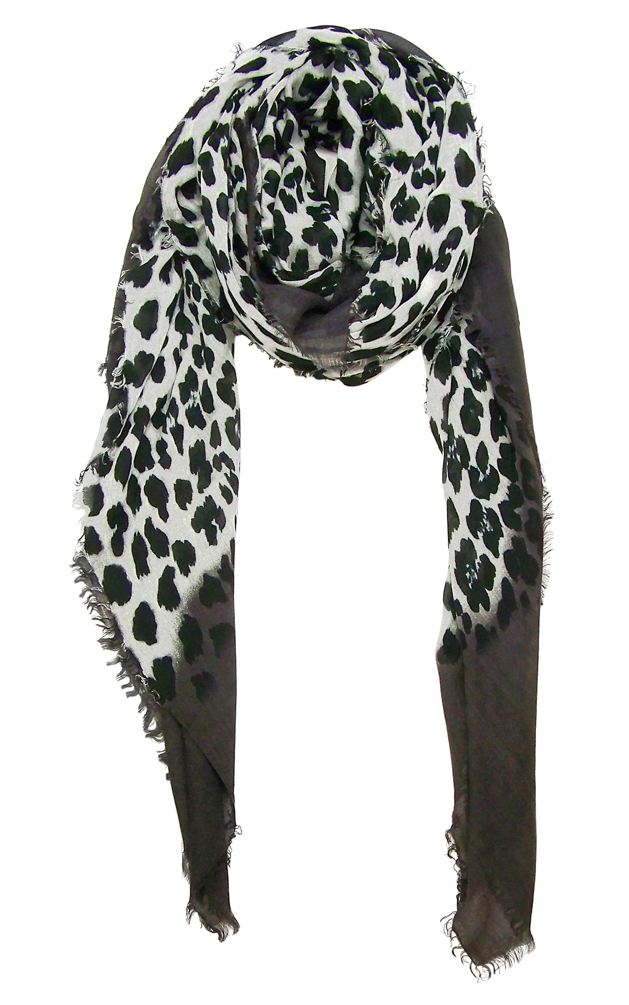 Blue Pacific Animal Print Cashmere and Silk Scarf in Grey and Snow