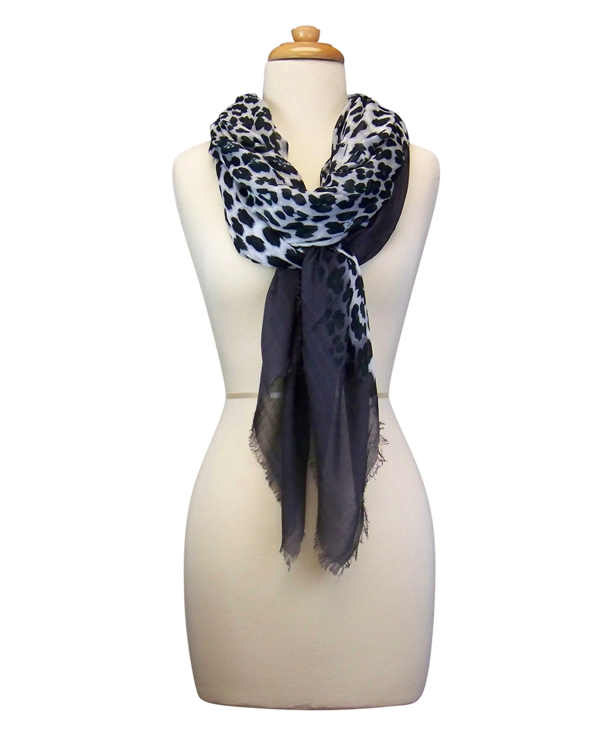 Blue Pacific Animal Print Cashmere and Silk Scarf in Grey and Snow