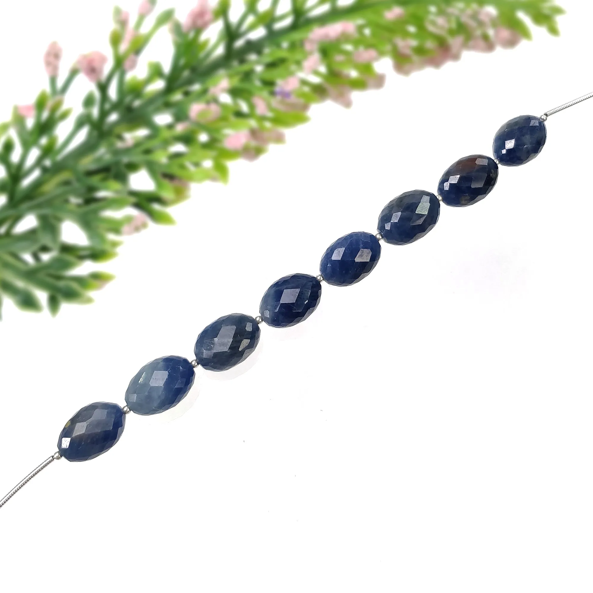 BLUE SAPPHIRE Gemstone Checker Cut Loose Beads : 91.59cts Natural Untreated Sapphire Oval Faceted Beads 13.5*10mm - 14*10mm