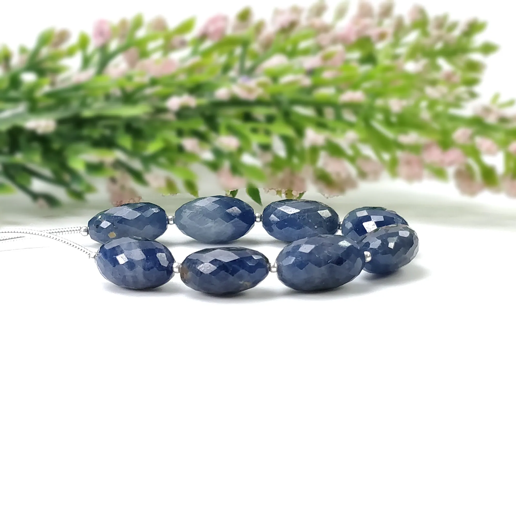 BLUE SAPPHIRE Gemstone Checker Cut Loose Beads : 91.59cts Natural Untreated Sapphire Oval Faceted Beads 13.5*10mm - 14*10mm