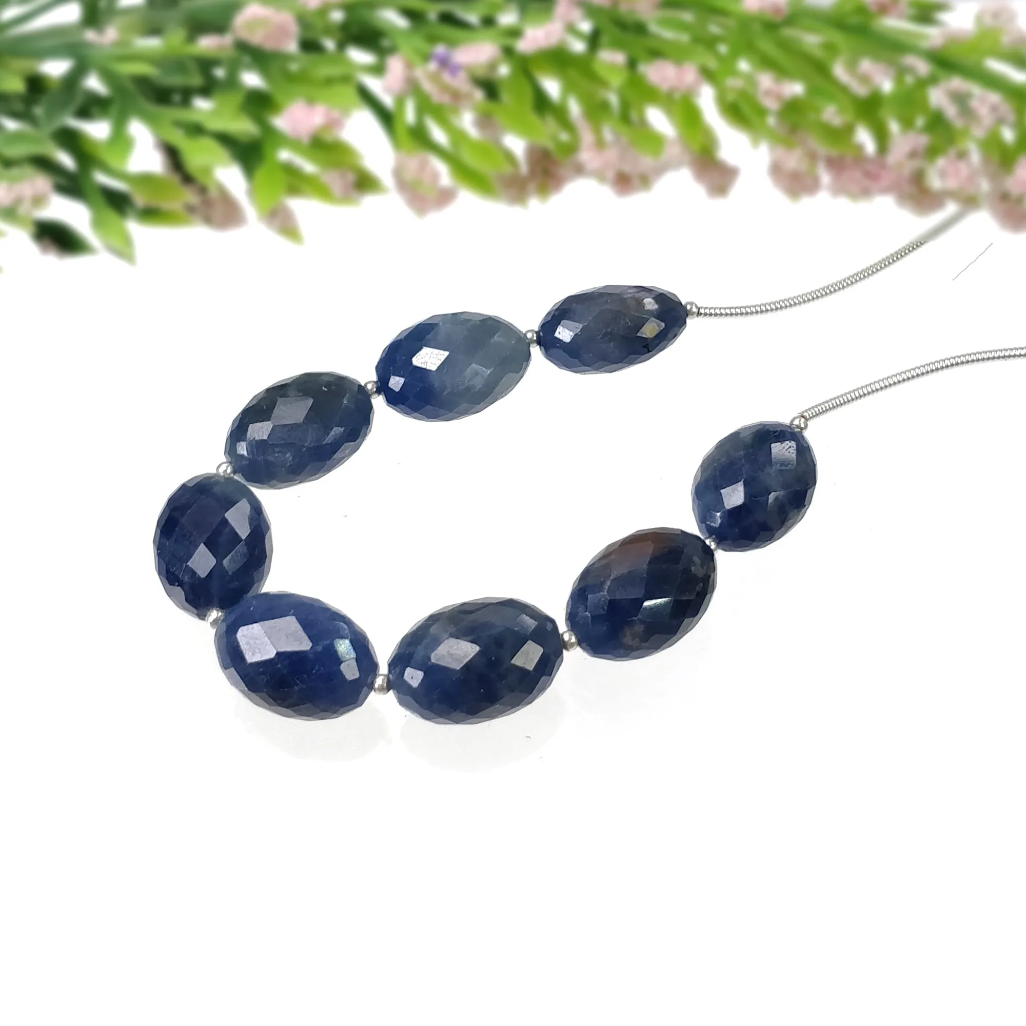 BLUE SAPPHIRE Gemstone Checker Cut Loose Beads : 91.59cts Natural Untreated Sapphire Oval Faceted Beads 13.5*10mm - 14*10mm