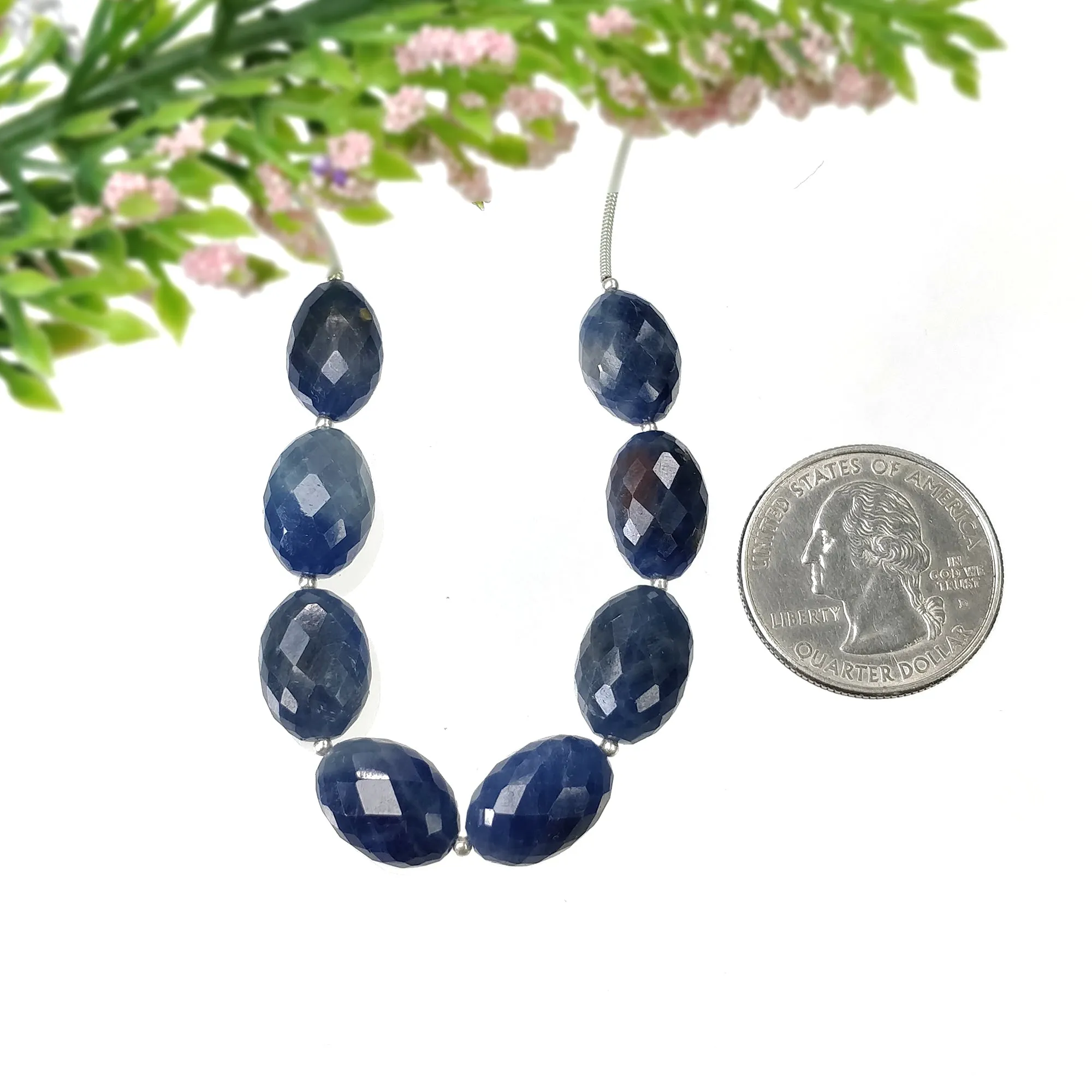 BLUE SAPPHIRE Gemstone Checker Cut Loose Beads : 91.59cts Natural Untreated Sapphire Oval Faceted Beads 13.5*10mm - 14*10mm