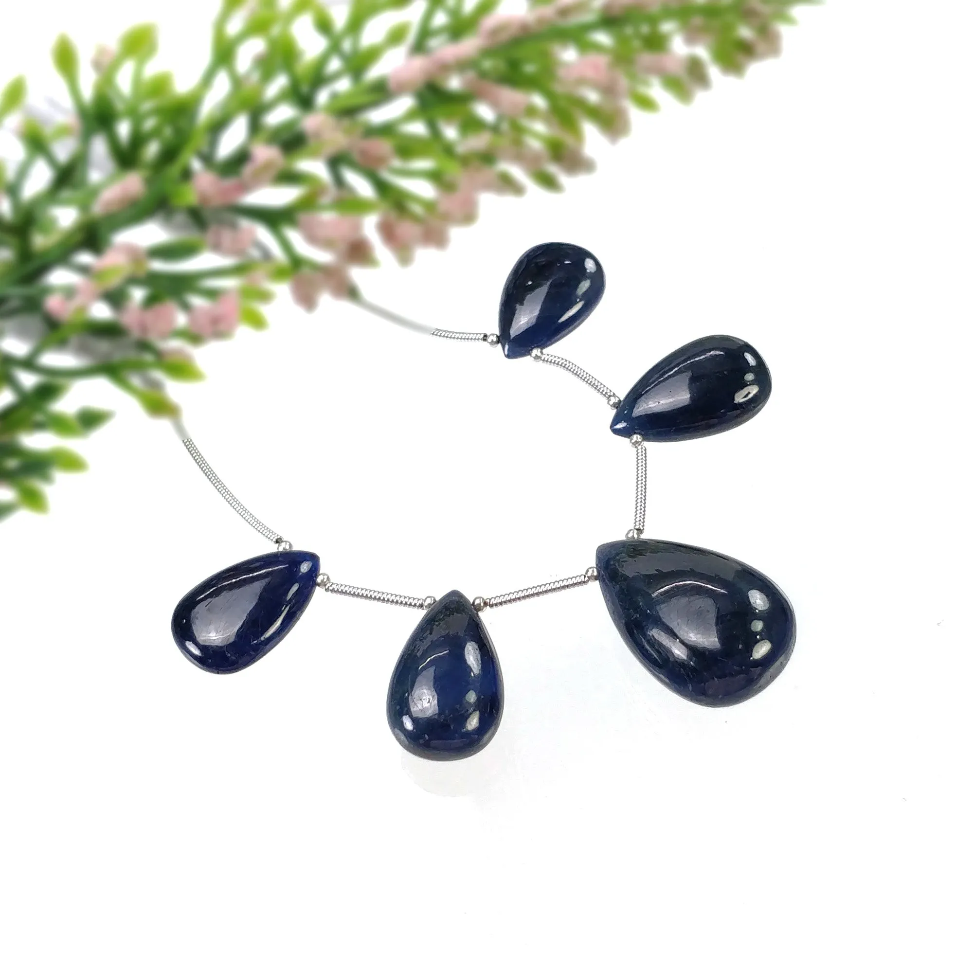 BLUE SAPPHIRE Gemstone Loose Beads : 102.00cts Natural Untreated Sapphire Plain Almond Beads 18*12mm - 25*16.5mm