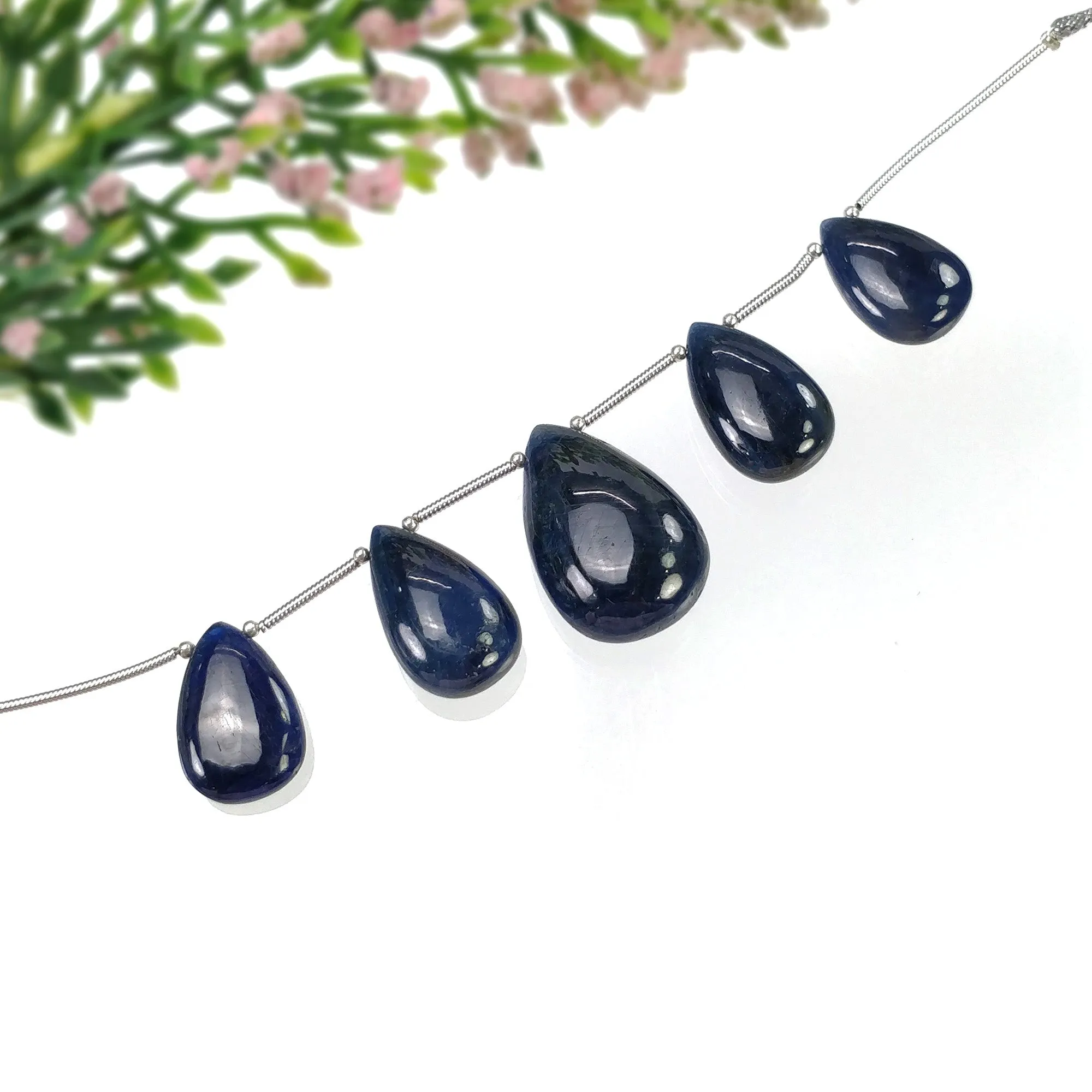 BLUE SAPPHIRE Gemstone Loose Beads : 102.00cts Natural Untreated Sapphire Plain Almond Beads 18*12mm - 25*16.5mm