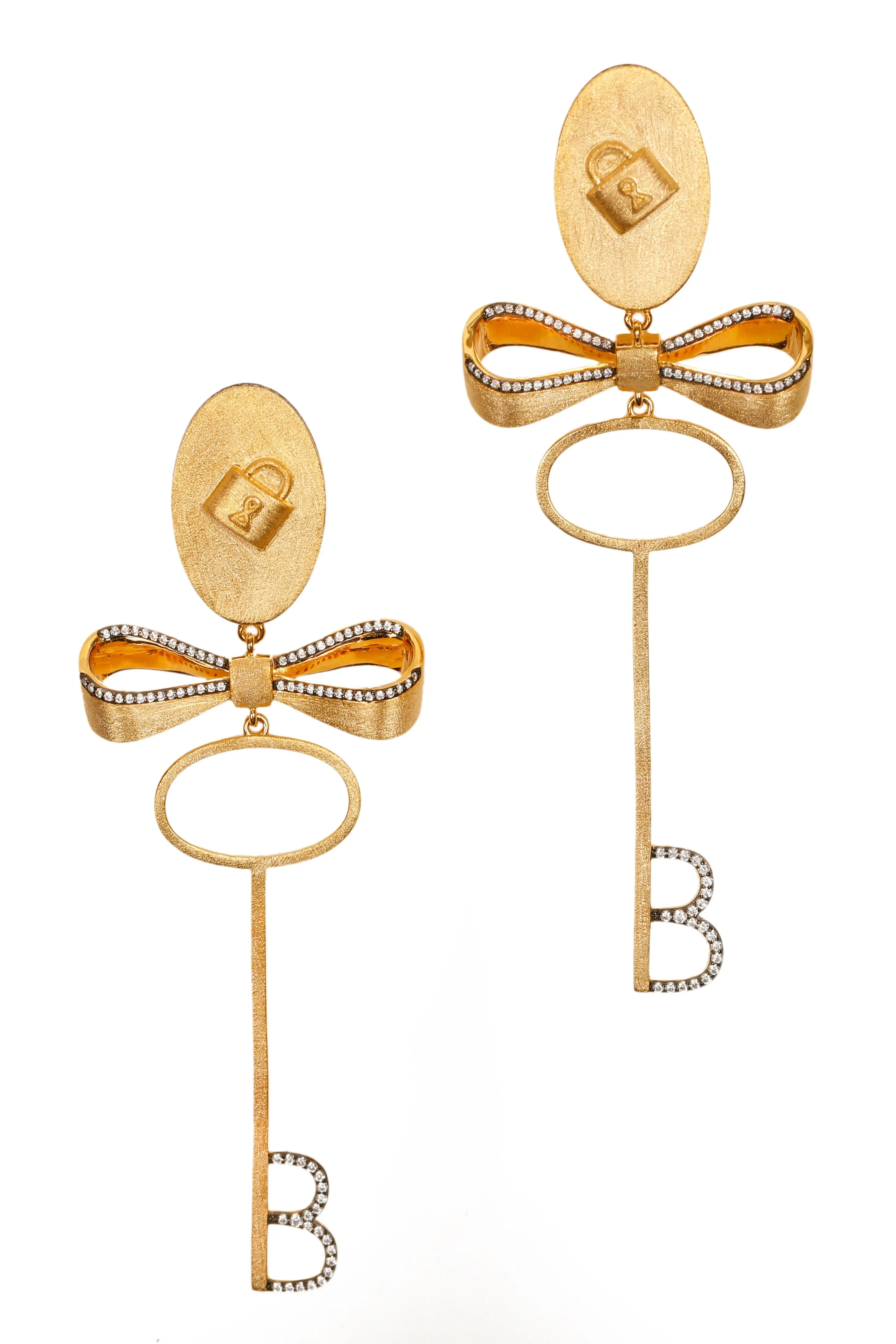 Boss Lady Lock and Key Drop Earrings in Vermeil Gold