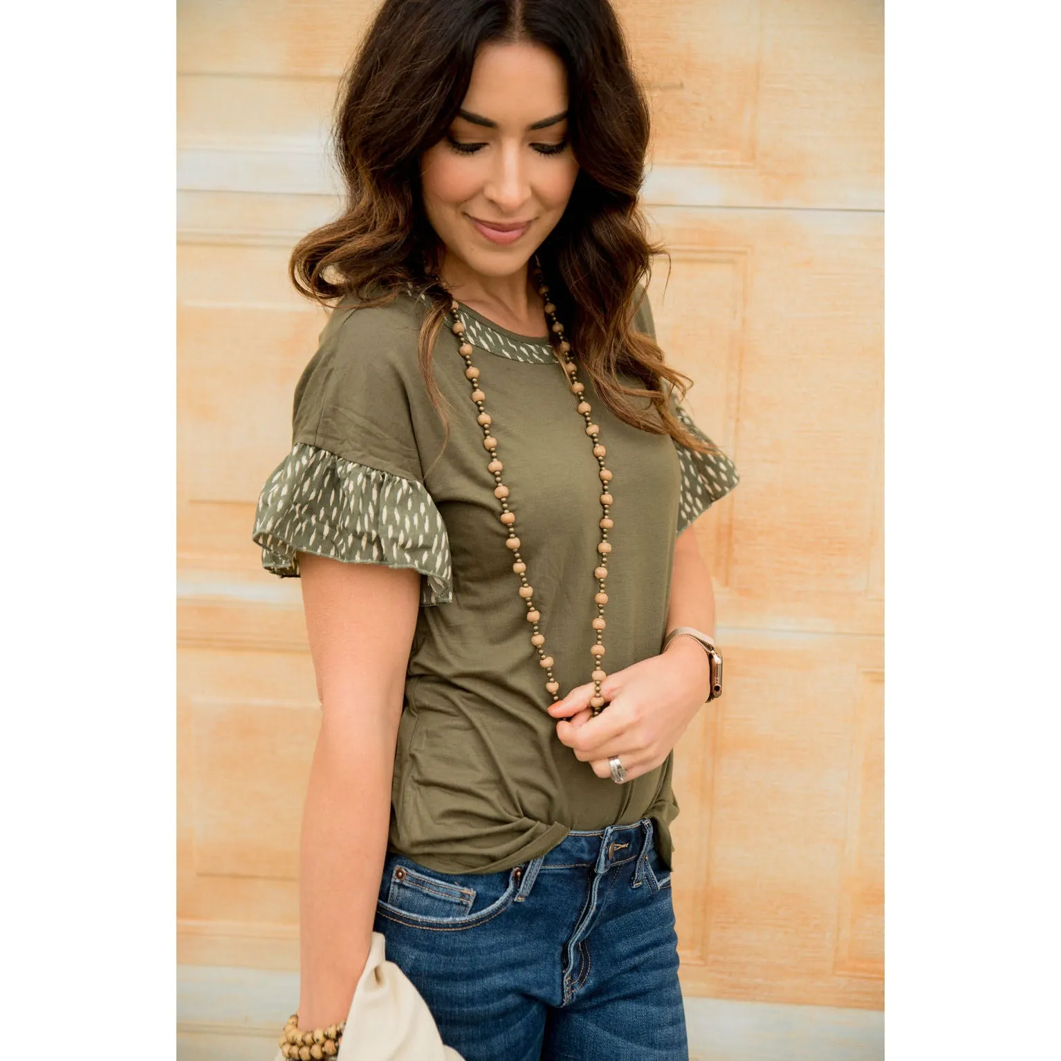 Brush Stroke Ruffle Sleeve Tee