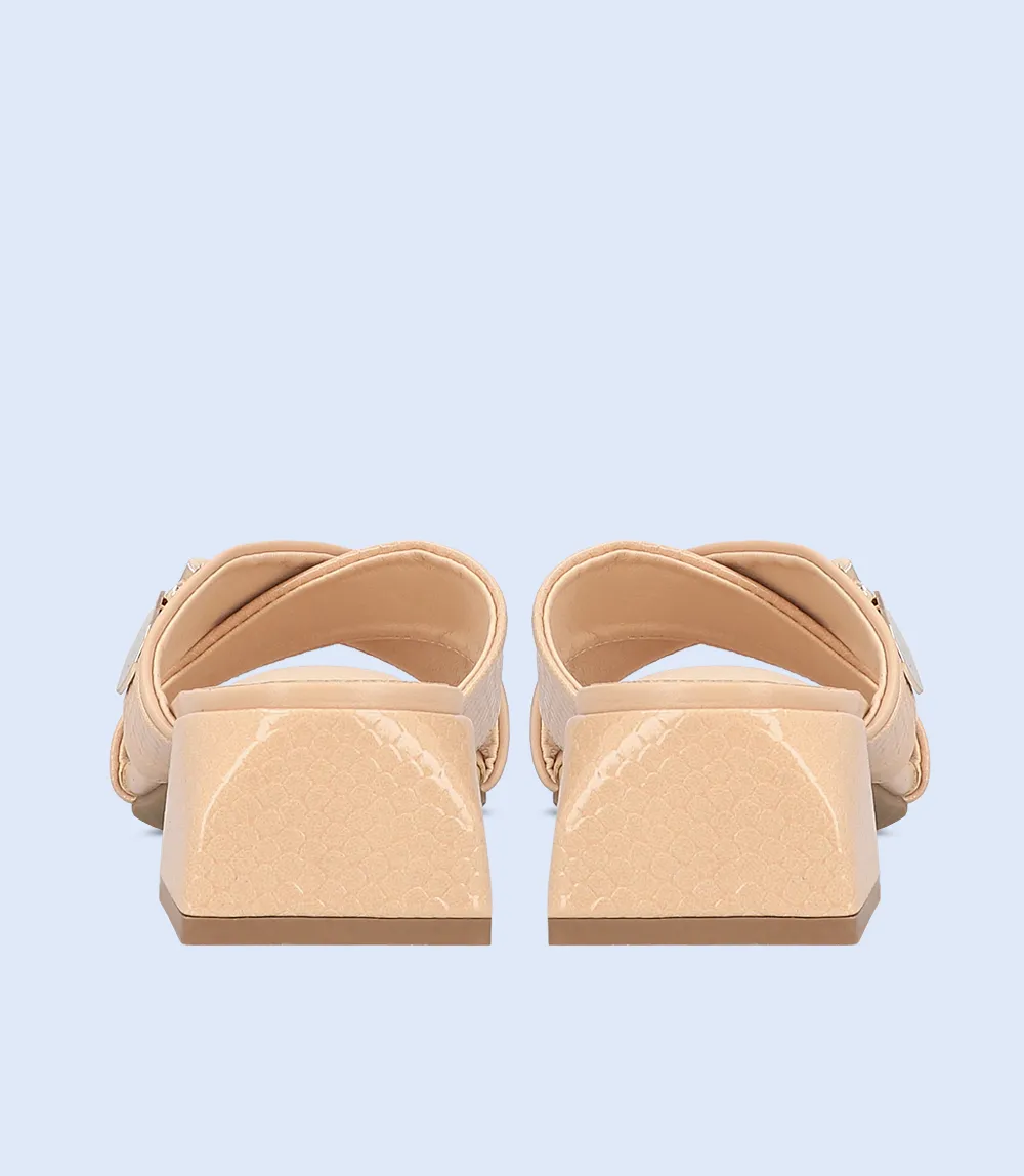 BW7327-BEIGE-Women Casual Slipper Heels