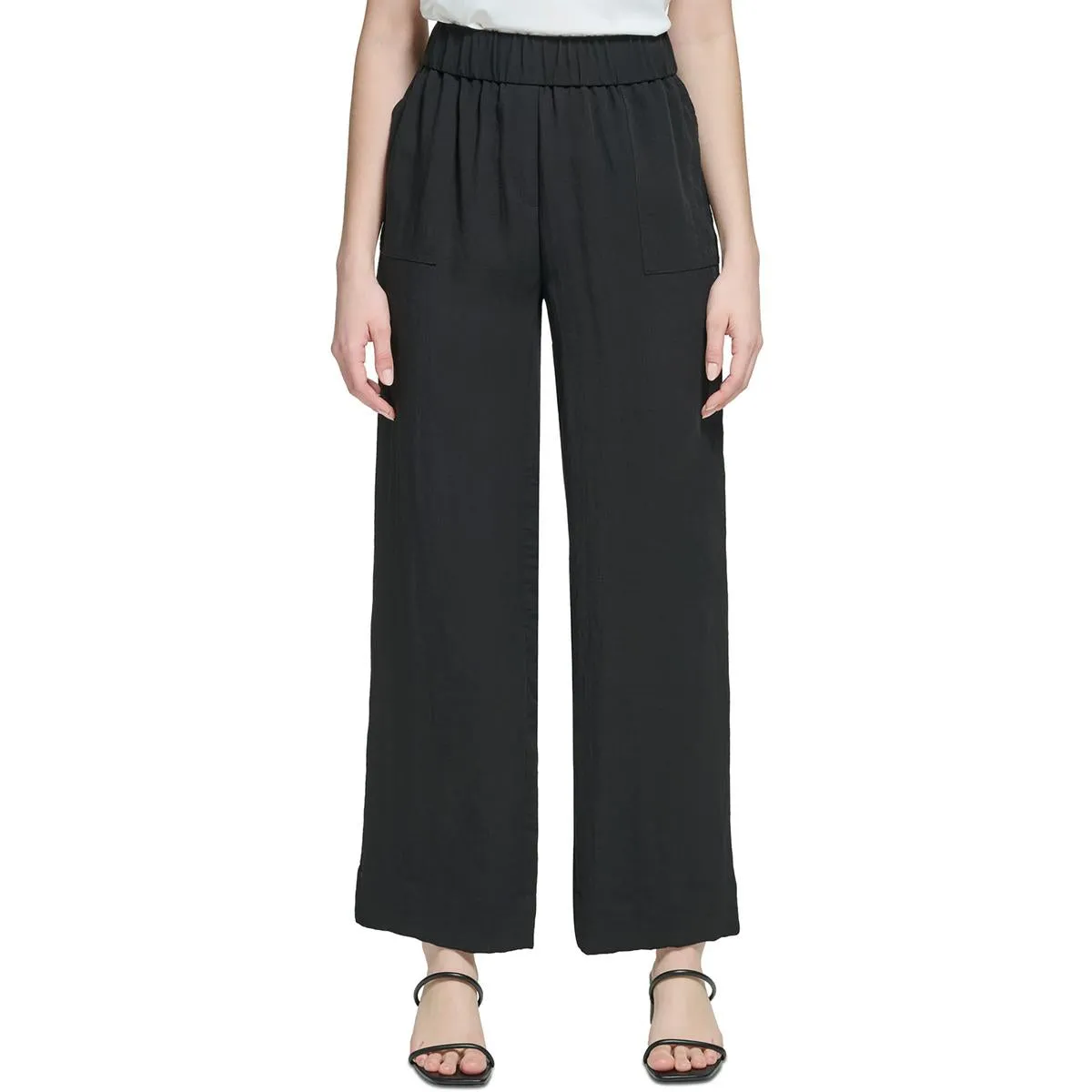 Calvin Klein Womens High Rise Stretch Wide Leg Pants