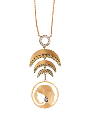 Carved Lady Coin Pendant with Halo Necklace in Vermeil Gold