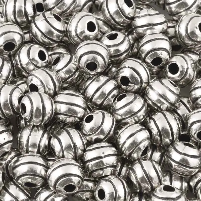 Casting Beads Wholesale-9mm Round Line with Detail-Antique Silver-Quantity 10