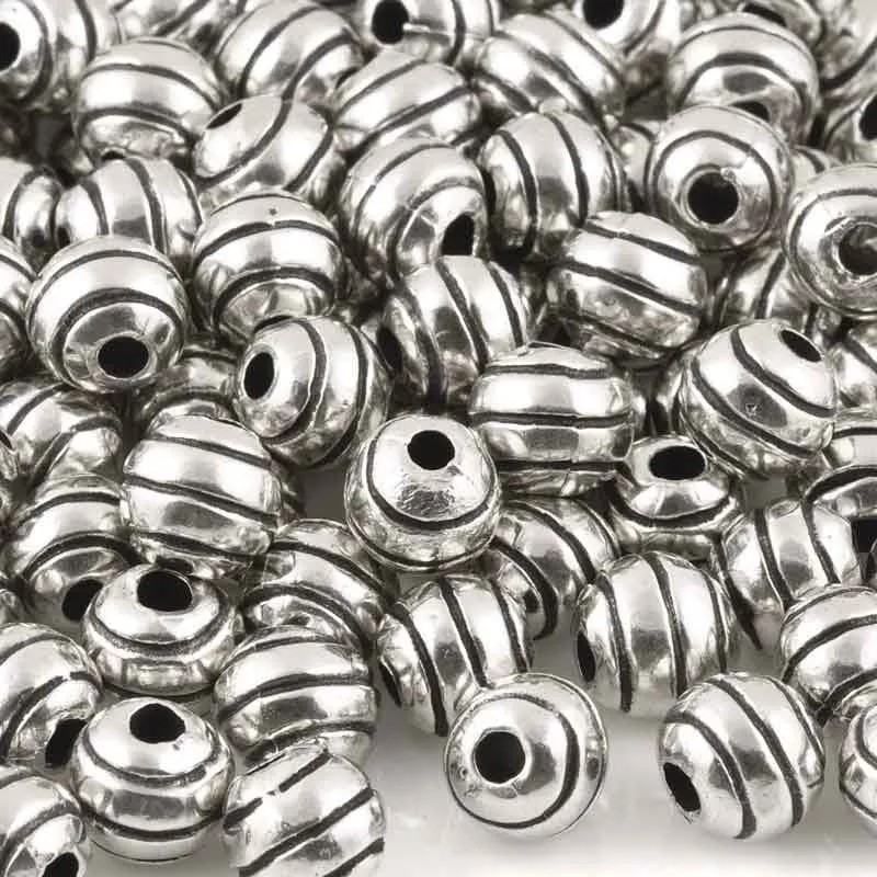 Casting Beads Wholesale-9mm Round Line with Detail-Antique Silver-Quantity 10