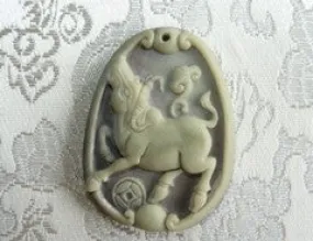 Chinese Jade Ox Brings Fortune Red and Green Jade Pendant-Unique Unpolished  (RJ138)