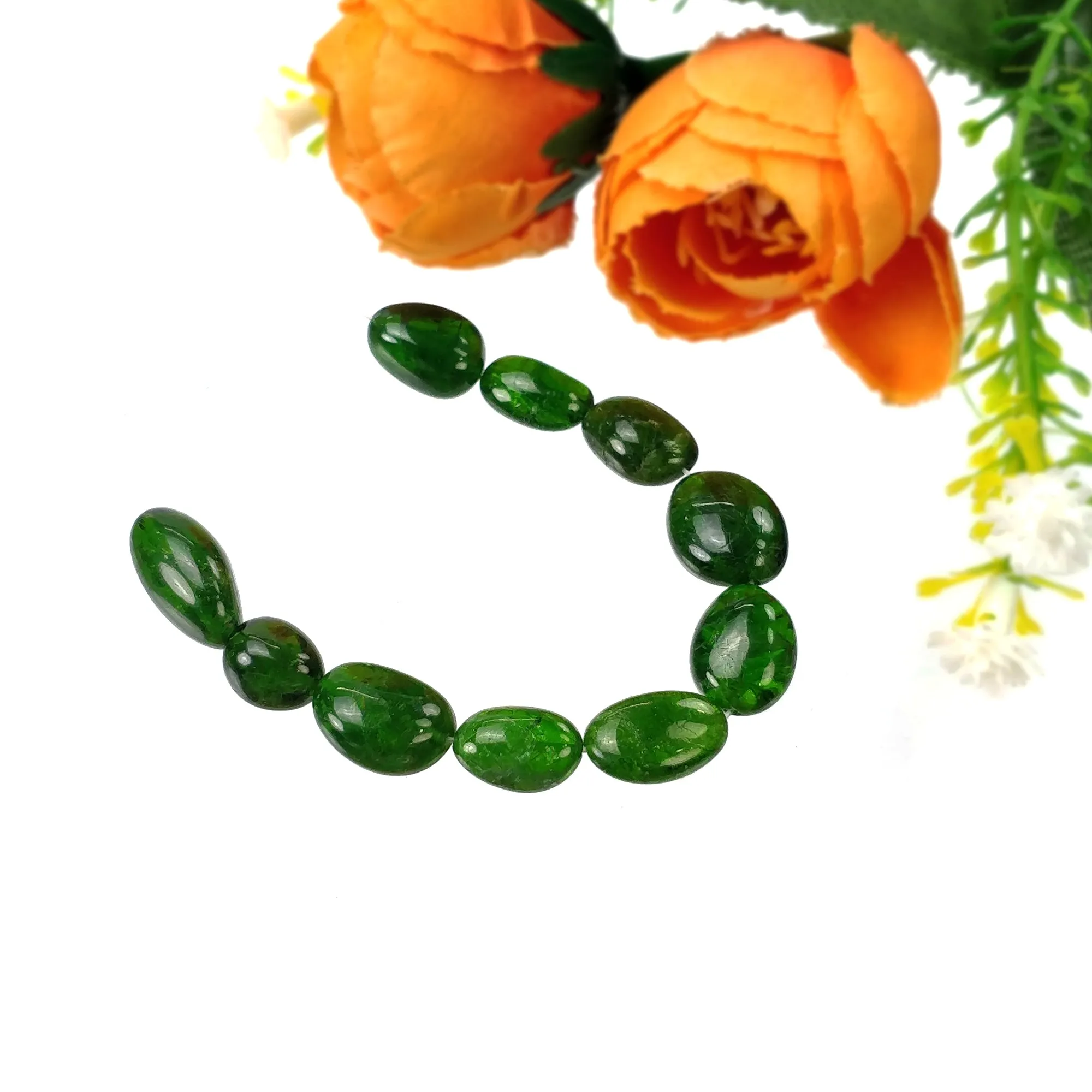 CHROME DIOPSIDE Gemstone Loose Beads : 44.60cts Natural Green Chrome Diopside Uneven Tumbles 8*7mm - 14mm 4.1" Beads