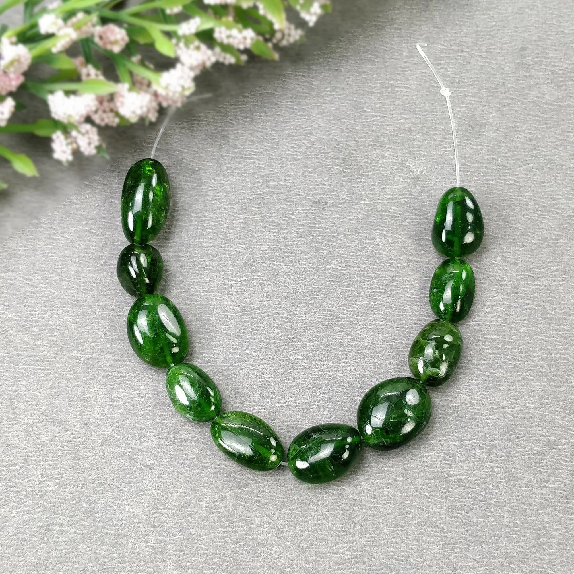 CHROME DIOPSIDE Gemstone Loose Beads : 44.60cts Natural Green Chrome Diopside Uneven Tumbles 8*7mm - 14mm 4.1" Beads