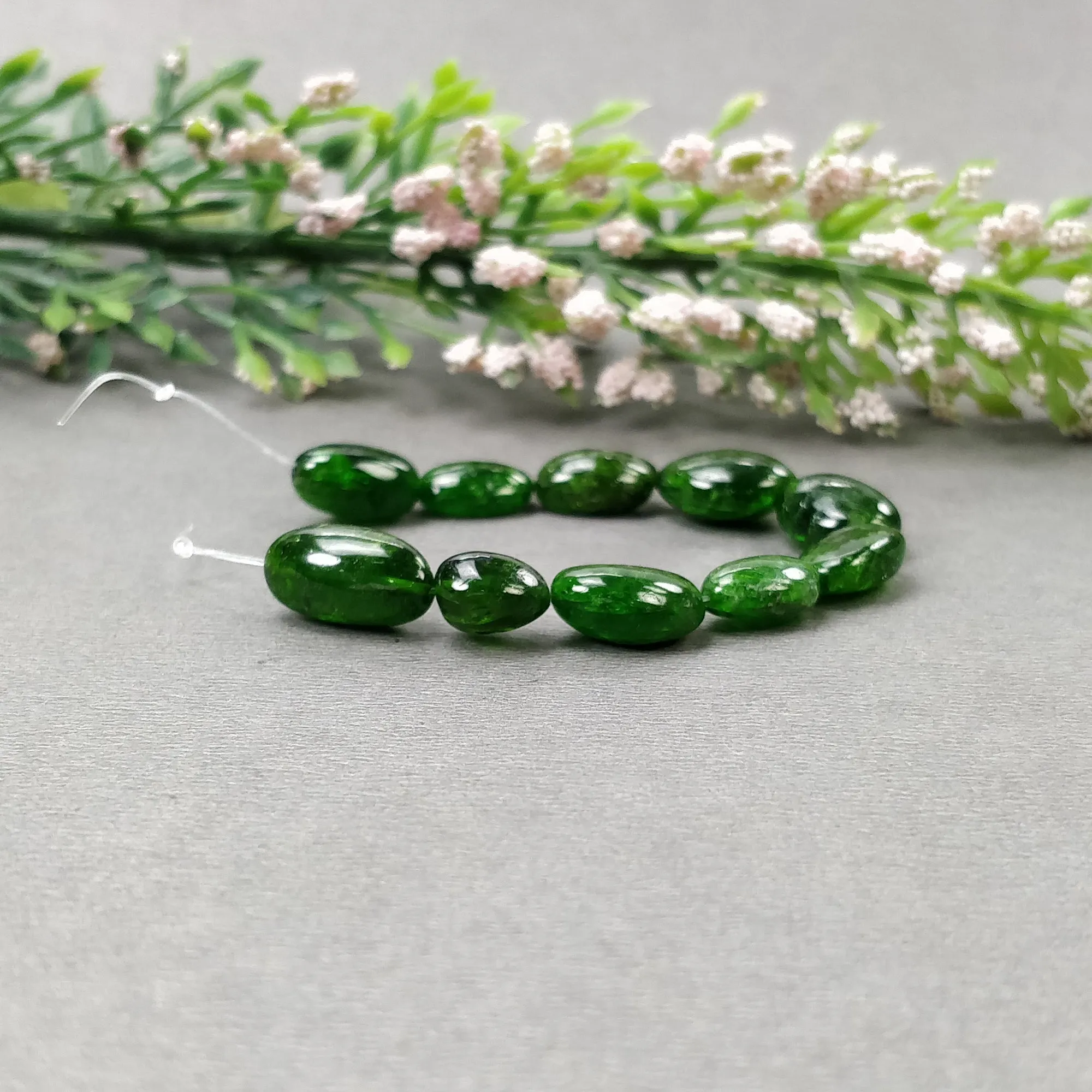 CHROME DIOPSIDE Gemstone Loose Beads : 44.60cts Natural Green Chrome Diopside Uneven Tumbles 8*7mm - 14mm 4.1" Beads