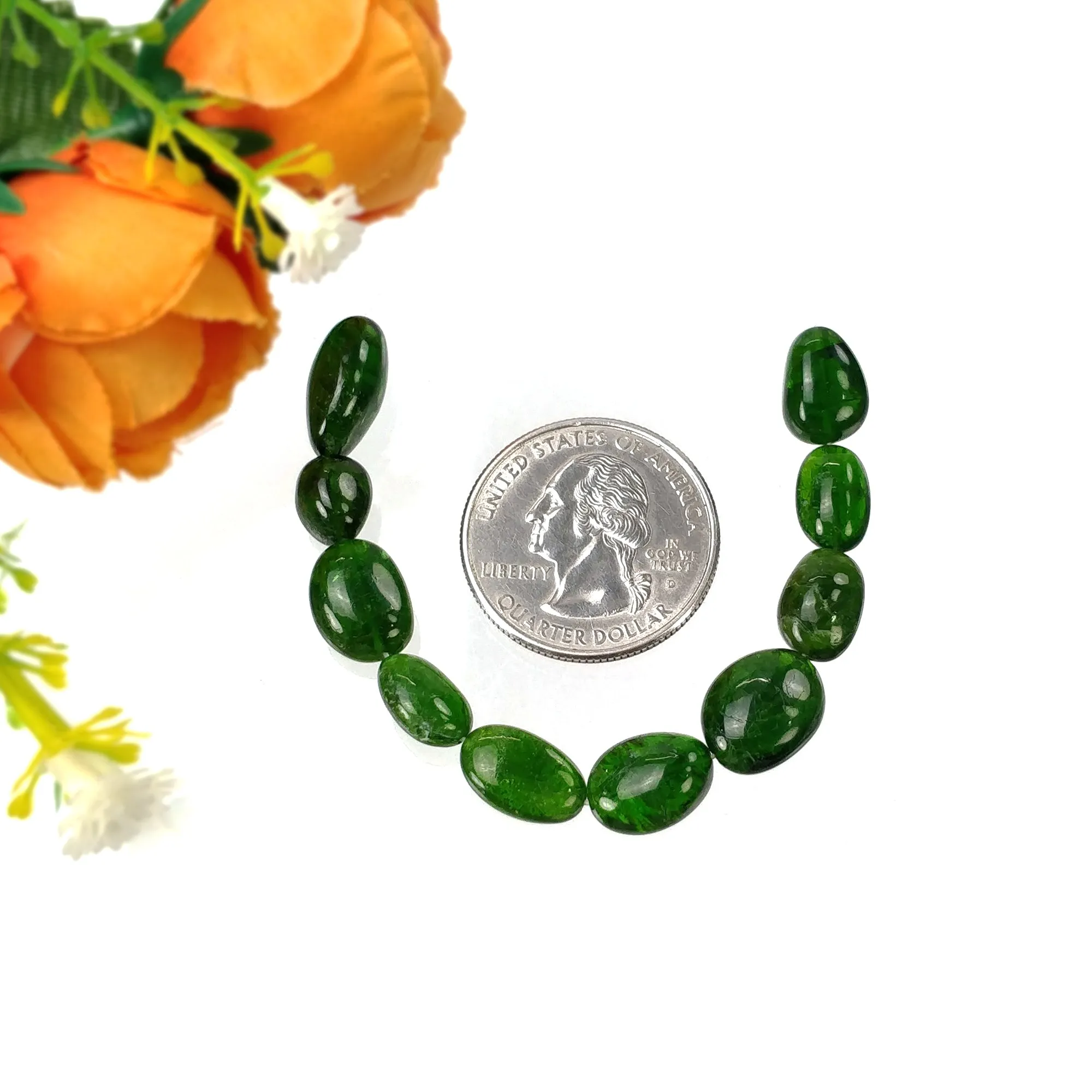 CHROME DIOPSIDE Gemstone Loose Beads : 44.60cts Natural Green Chrome Diopside Uneven Tumbles 8*7mm - 14mm 4.1" Beads