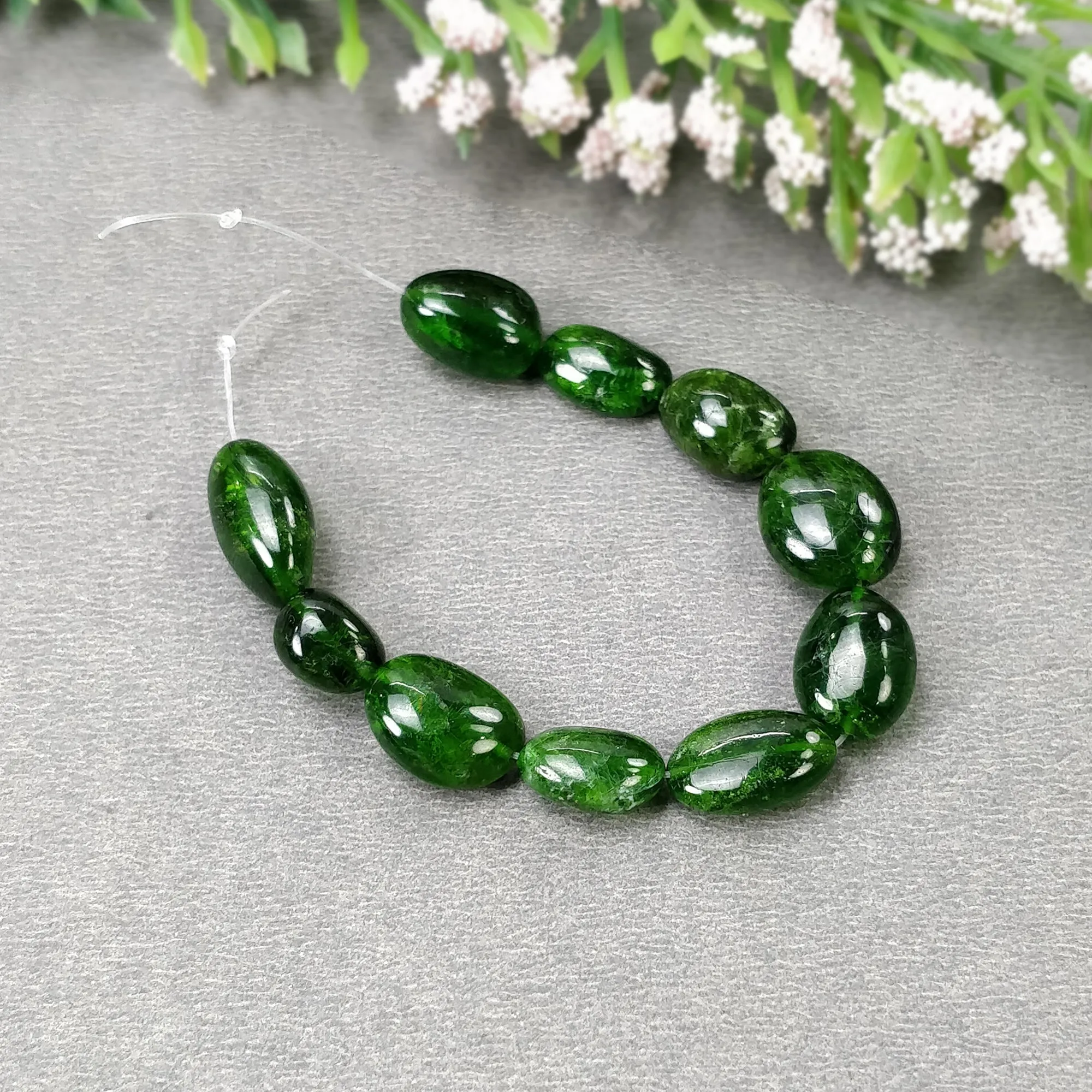 CHROME DIOPSIDE Gemstone Loose Beads : 44.60cts Natural Green Chrome Diopside Uneven Tumbles 8*7mm - 14mm 4.1" Beads