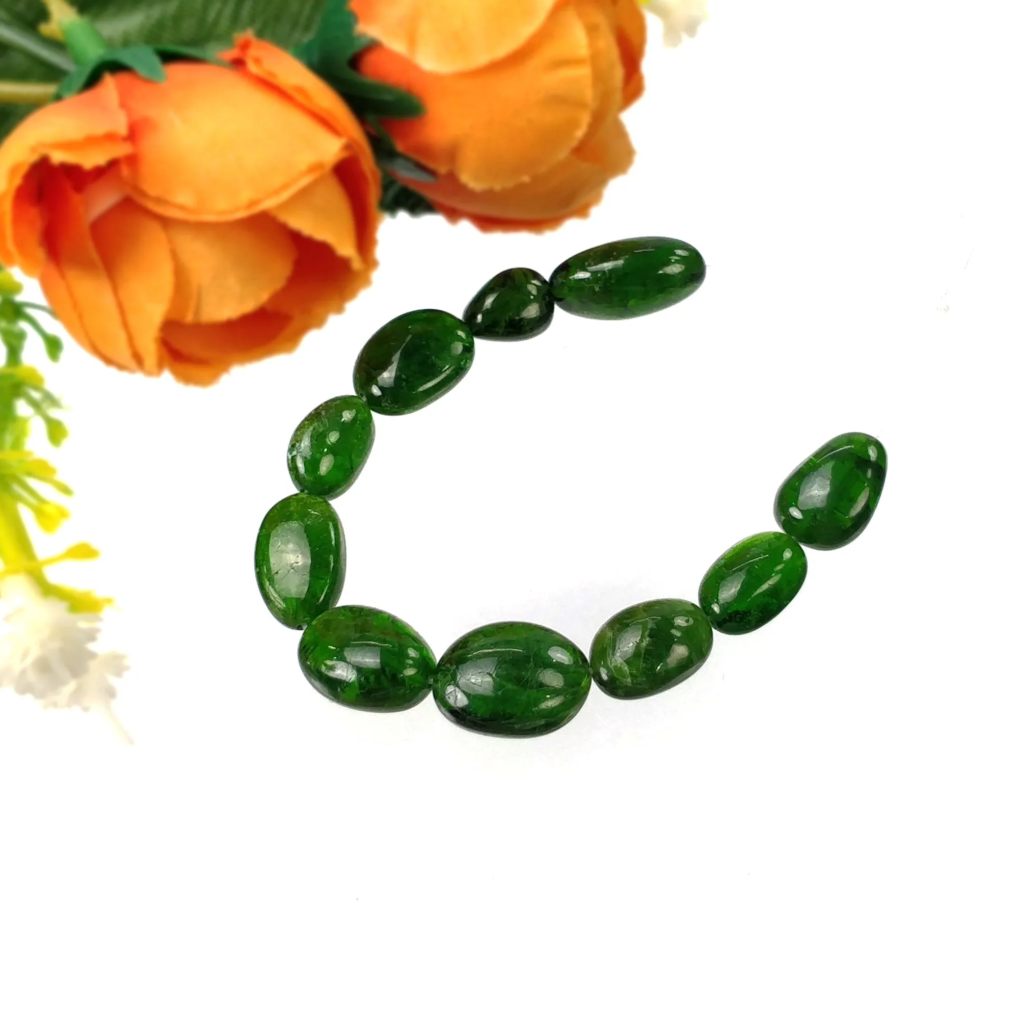 CHROME DIOPSIDE Gemstone Loose Beads : 44.60cts Natural Green Chrome Diopside Uneven Tumbles 8*7mm - 14mm 4.1" Beads