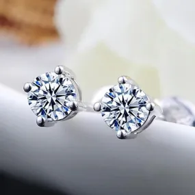 Classic Moissanite Stone 4 Prong Sterling Silver Stud Earrings