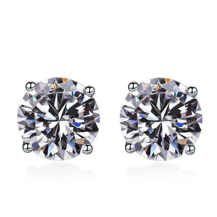 Classic Moissanite Stone 4 Prong Sterling Silver Stud Earrings