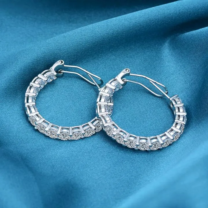 Classic Sterling Silver Round Cut Hoop Earrings