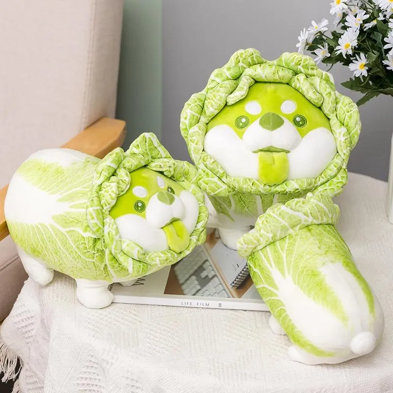 Cute Vegetable Fairy Plush Toys Japanese Cabbage Dog Fluffy Soft Shiba Inu Pillow Stuffed Animals Doll for Kids Baby Girls Gifts