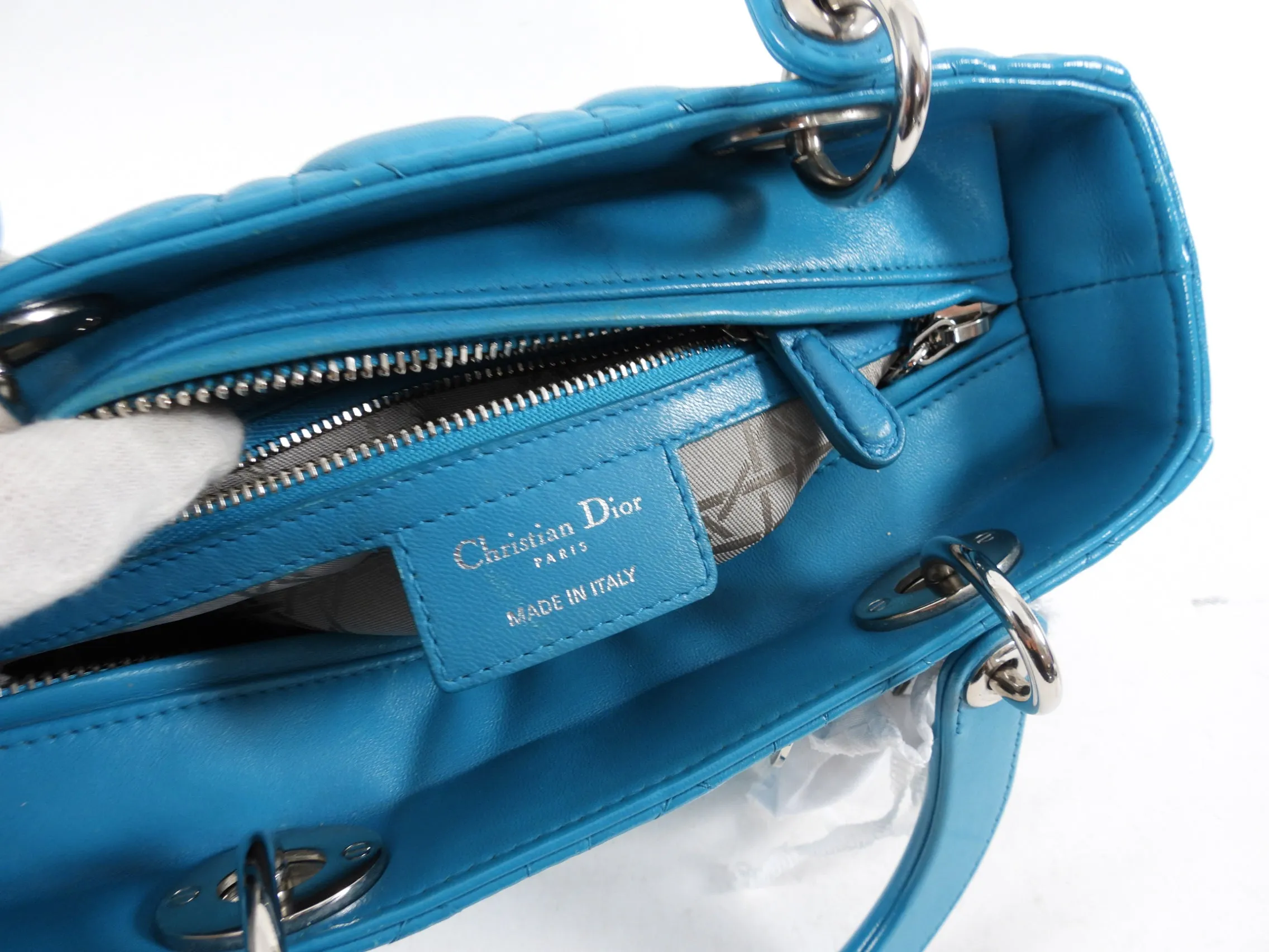 Dior Lady Dior Turquoise Leather Medium Canage Quilt Bag