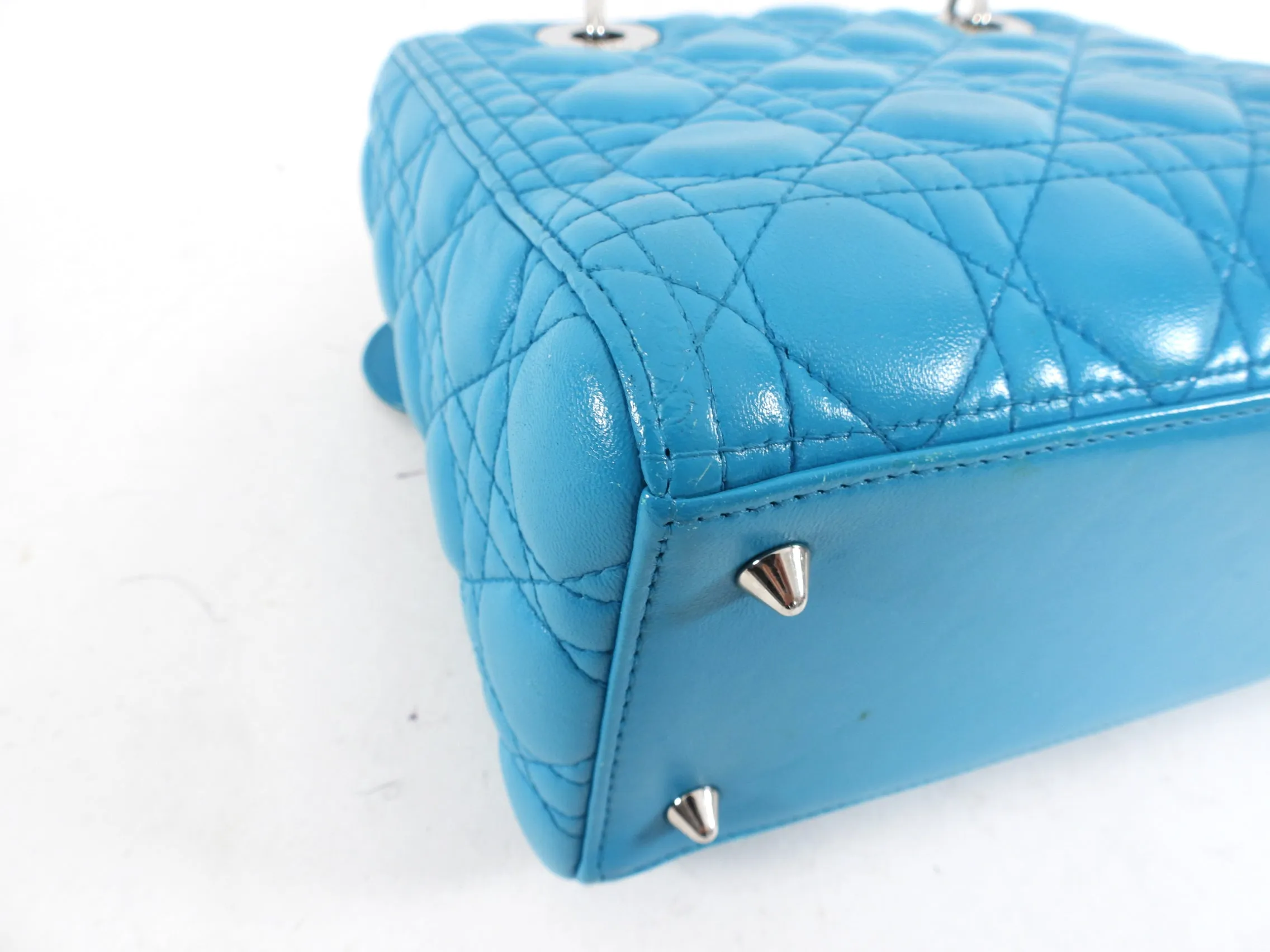 Dior Lady Dior Turquoise Leather Medium Canage Quilt Bag