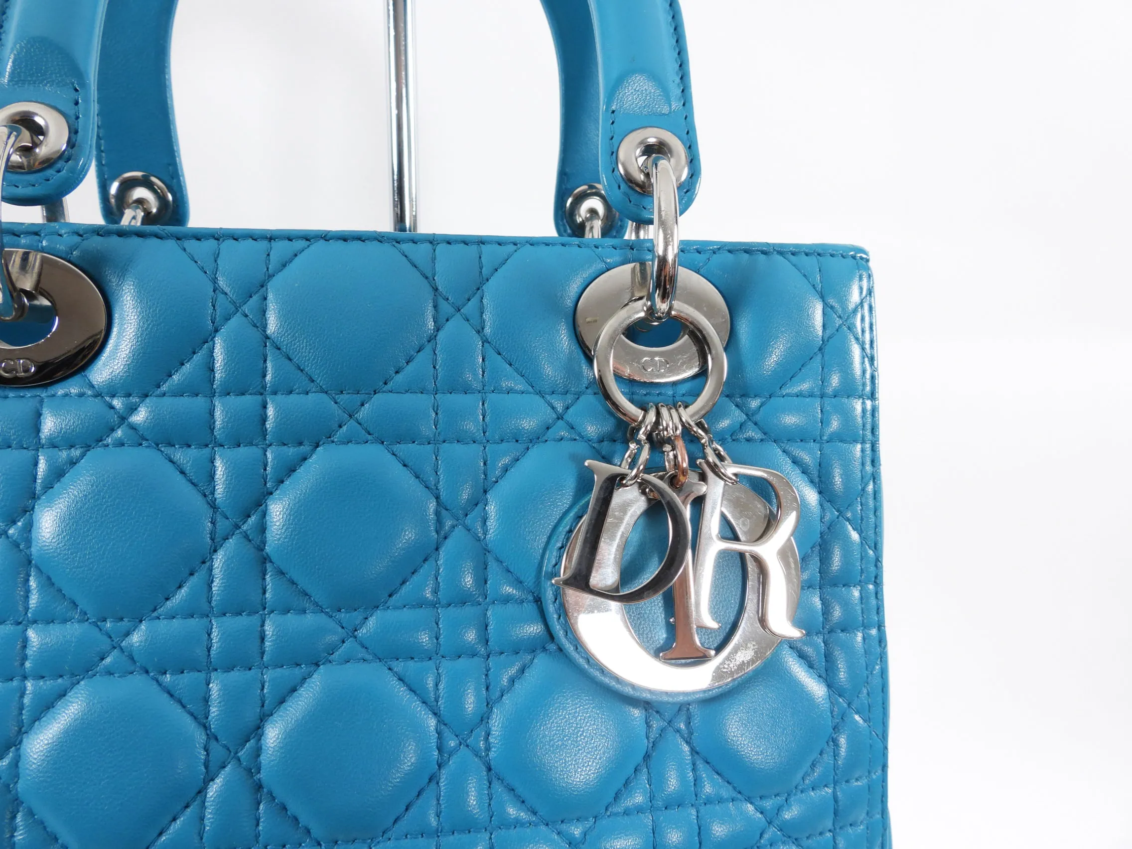 Dior Lady Dior Turquoise Leather Medium Canage Quilt Bag