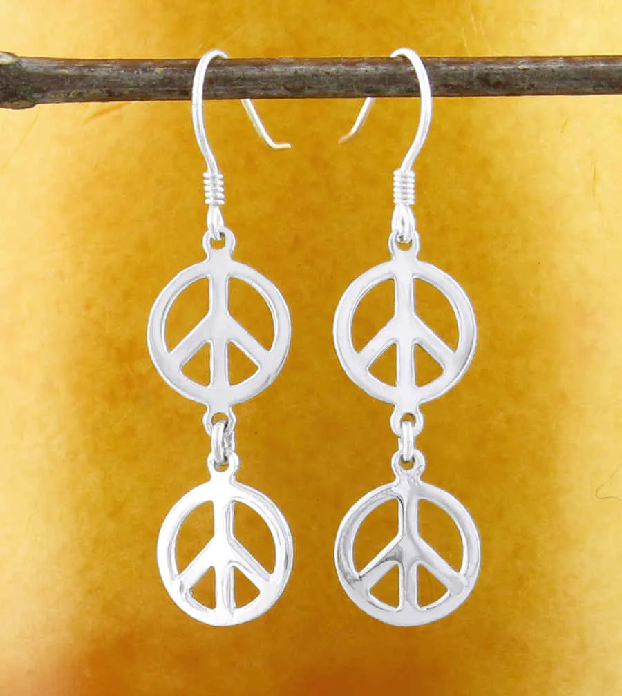 Double Peace Sign Dangle Hook Earrings