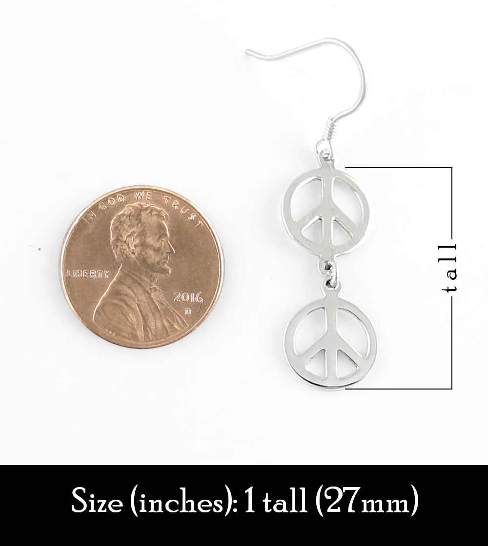 Double Peace Sign Dangle Hook Earrings