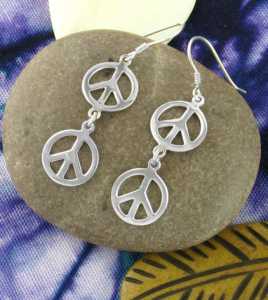 Double Peace Sign Dangle Hook Earrings