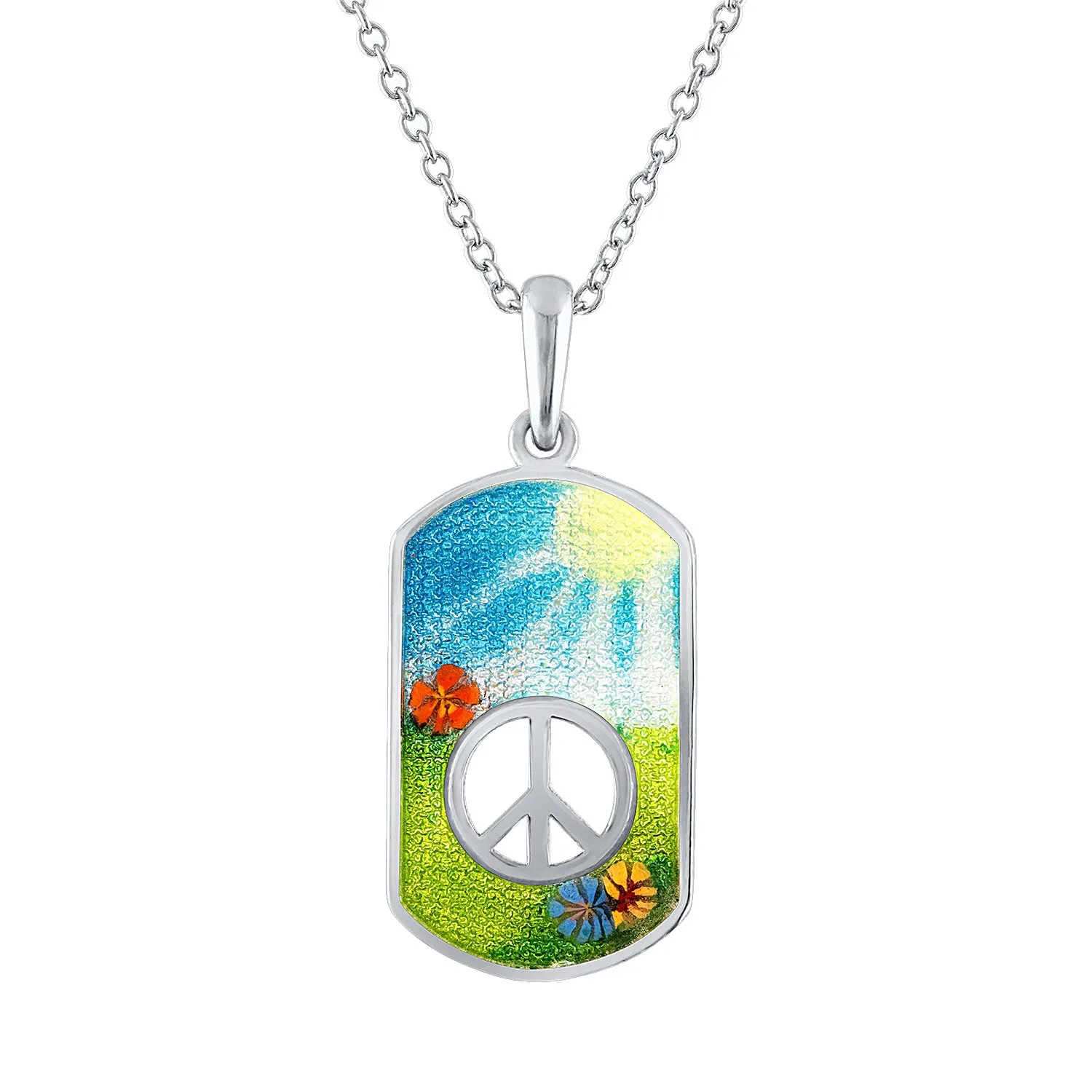 Enamel Dog tag Peace Sign Pendant