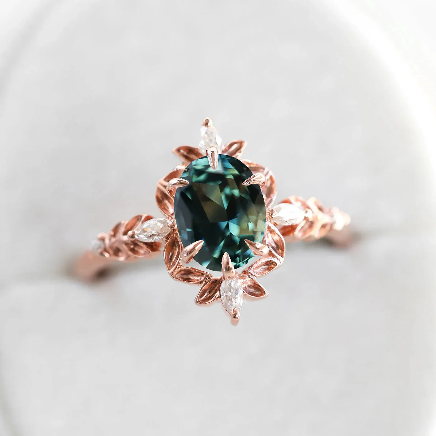 Enya Moss Agate Diamond Floral Engagement Ring