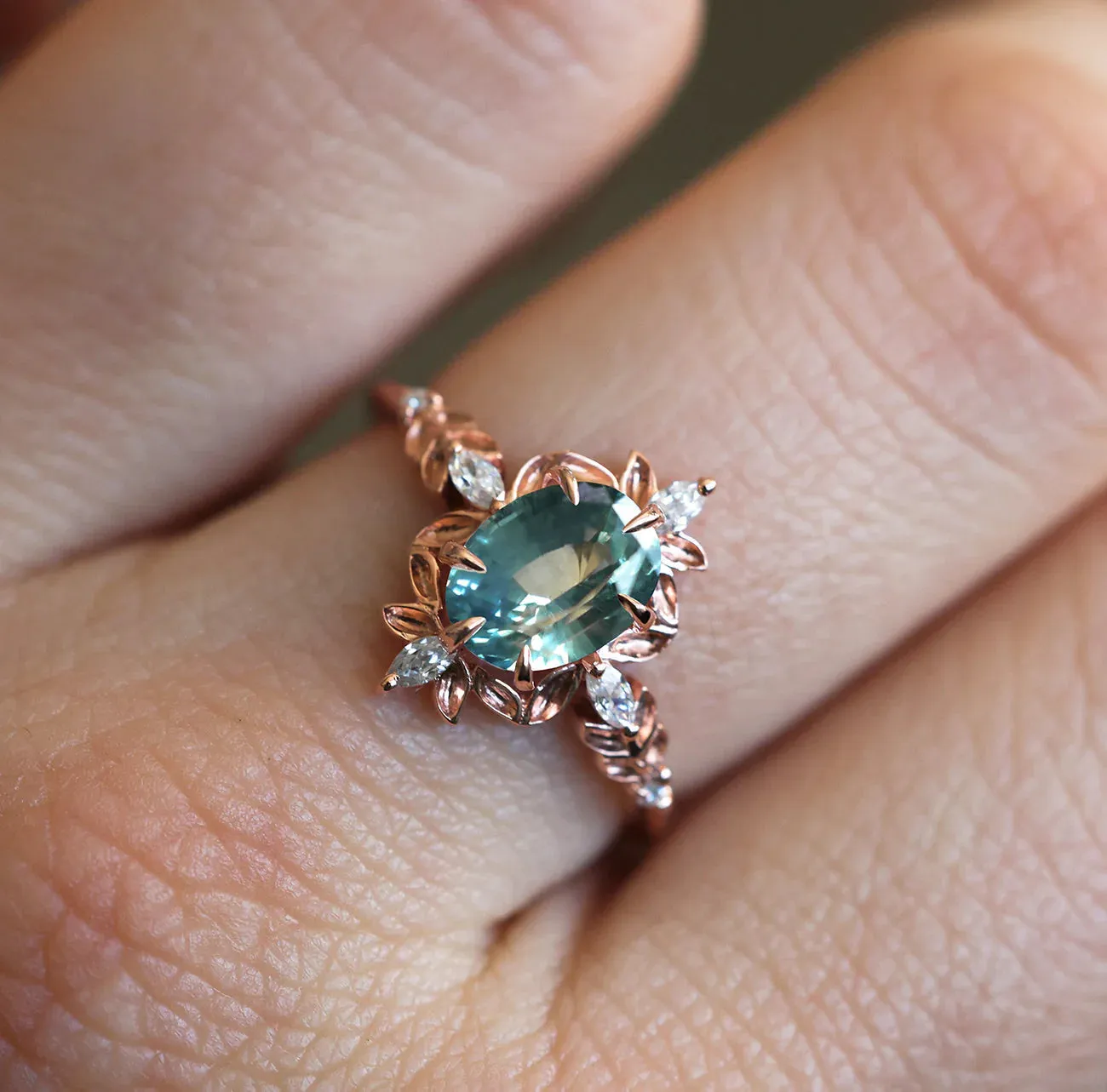 Enya Moss Agate Diamond Floral Engagement Ring