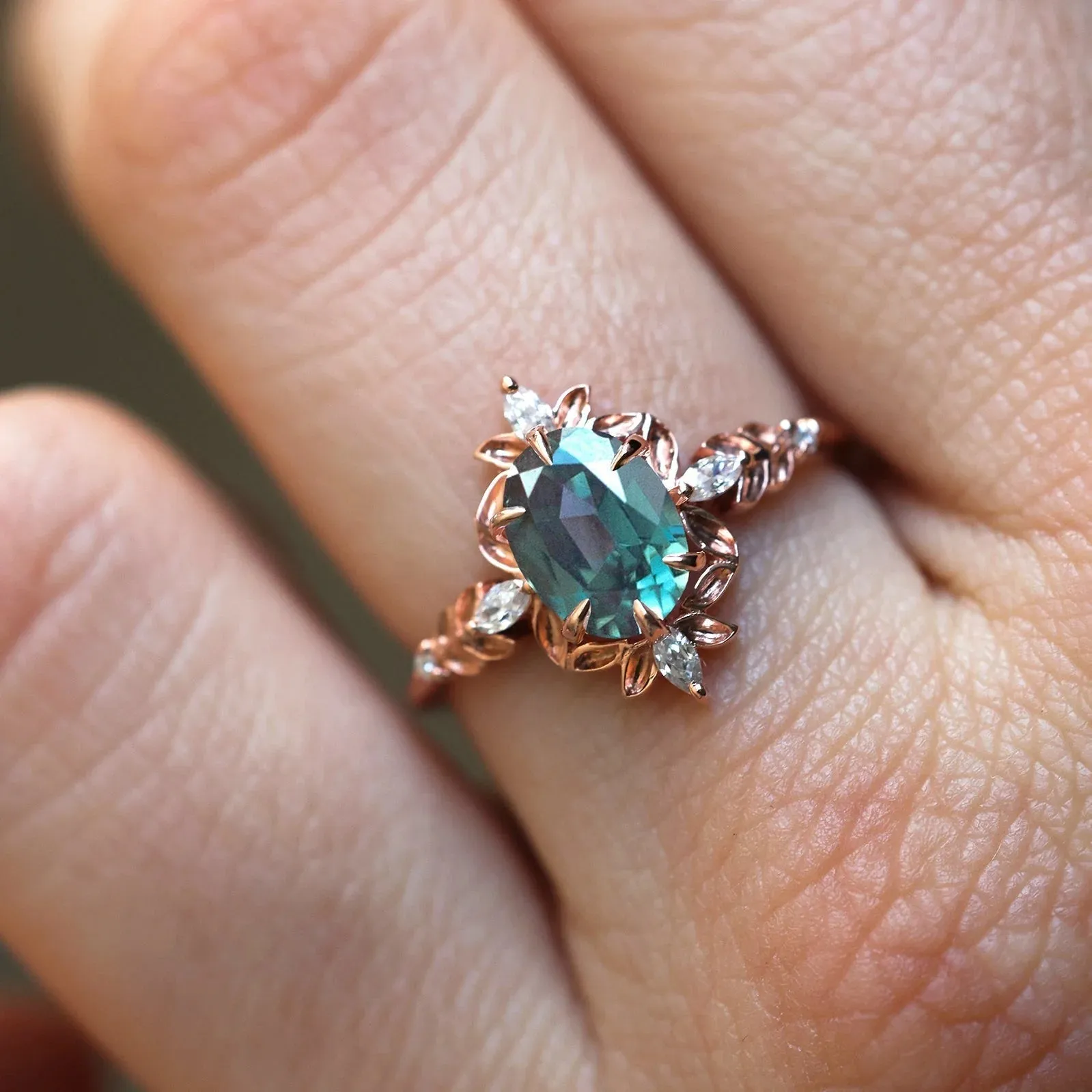 Enya Moss Agate Diamond Floral Engagement Ring