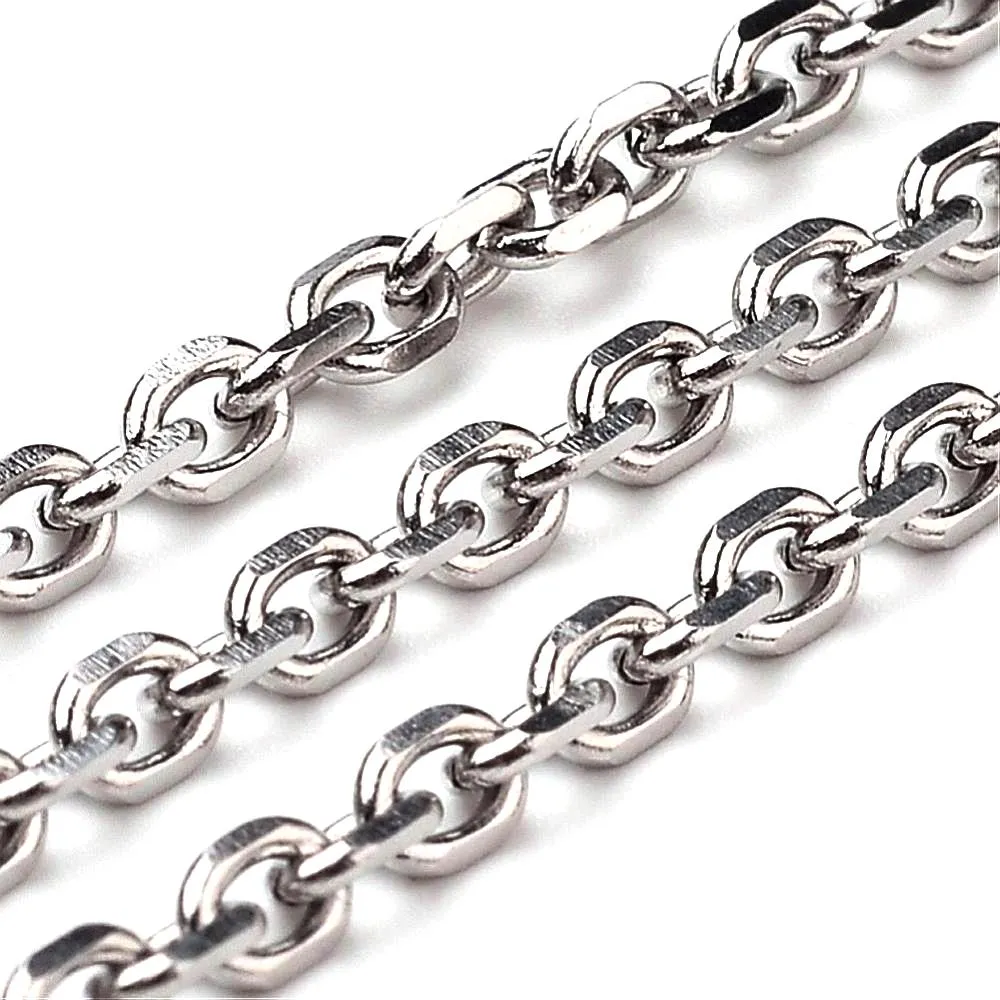 Faceted Stainless Chain, 3.5x2.7x0.8mm Faceted Oval Links, Bulk 10 Meters (approx), #1938