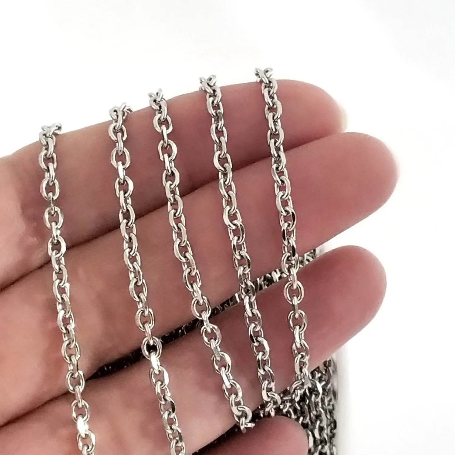 Faceted Stainless Chain, 3.5x2.7x0.8mm Faceted Oval Links, Bulk 10 Meters (approx), #1938