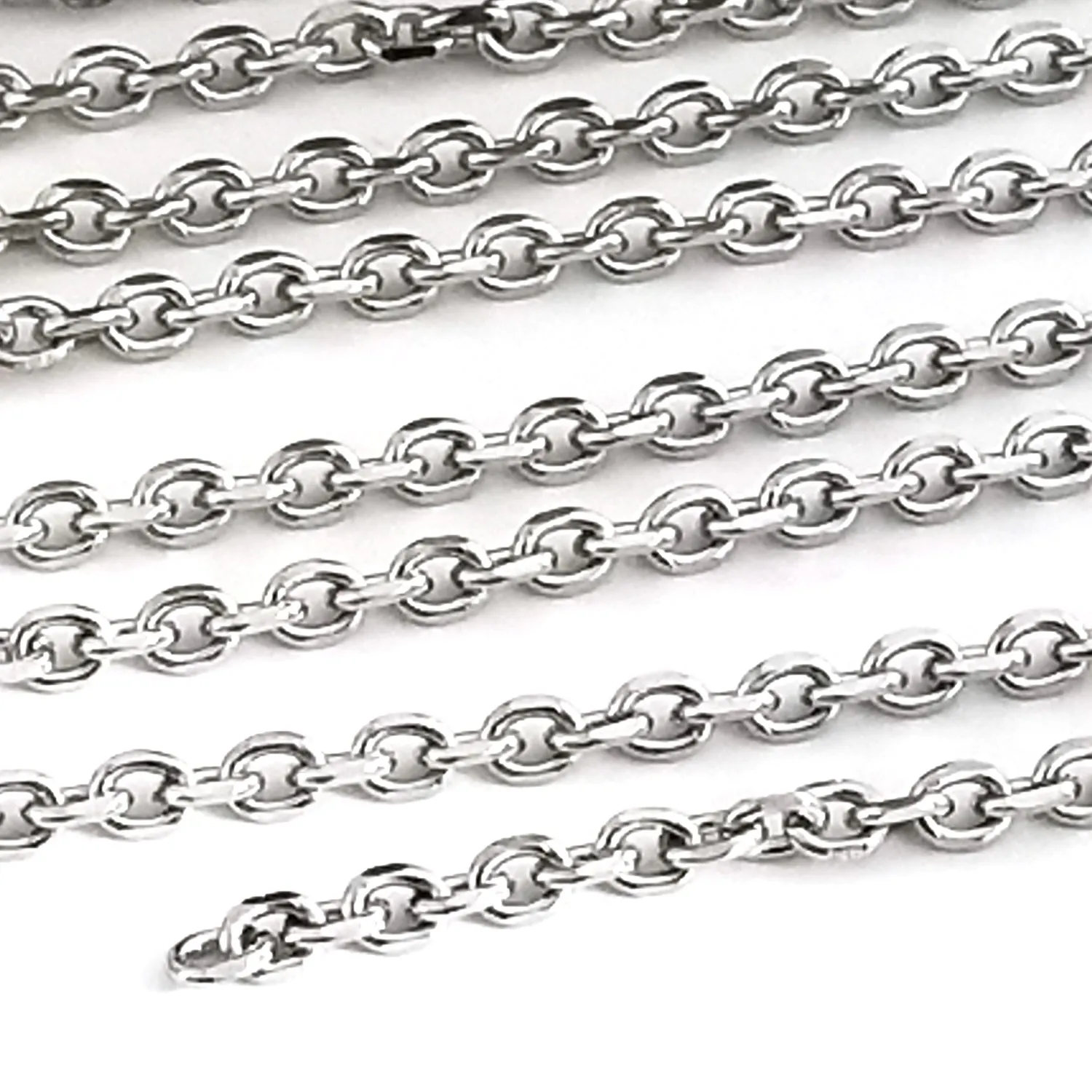 Faceted Stainless Chain, 3.5x2.7x0.8mm Faceted Oval Links, Bulk 10 Meters (approx), #1938