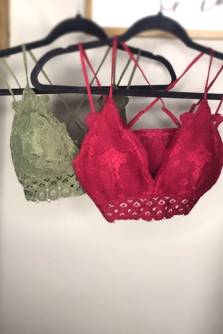 Feel Pretty - {Burgundy & Olive} Lace Bralette - SIZE SMALL