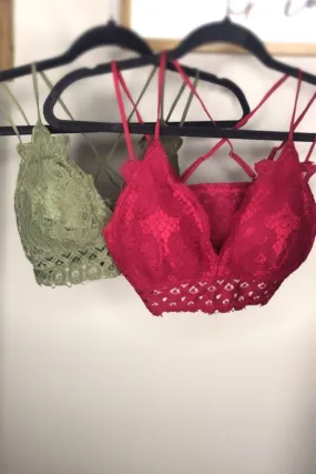 Feel Pretty - {Burgundy & Olive} Lace Bralette - SIZE SMALL