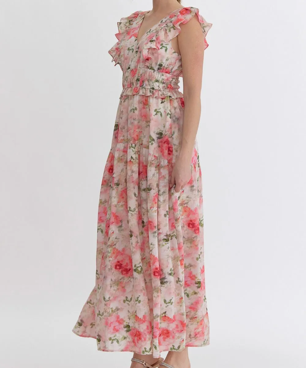 Floral Midi Dress - Blush