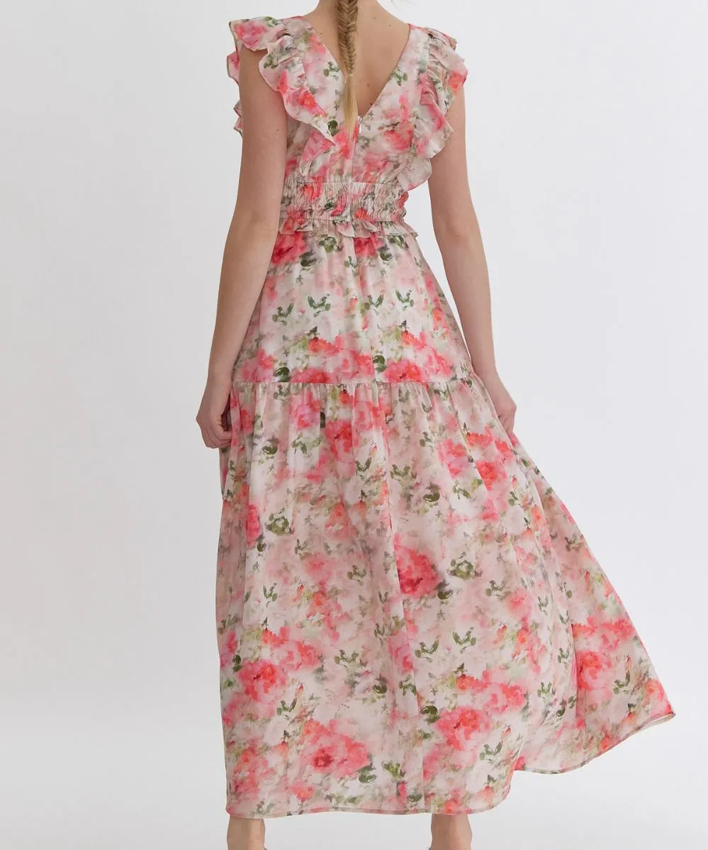 Floral Midi Dress - Blush