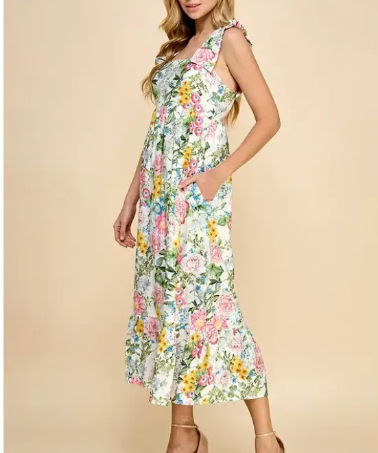 Floral Midi Dress - White