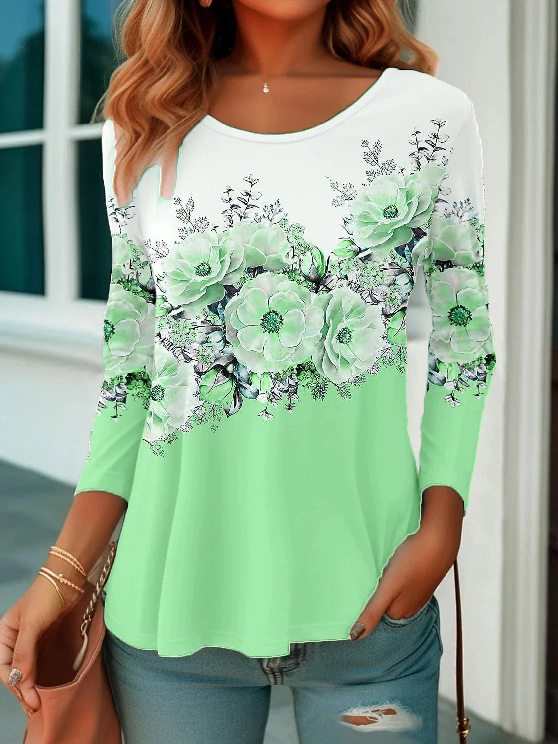 Floral Print Long Sleeve Women's T-shirt