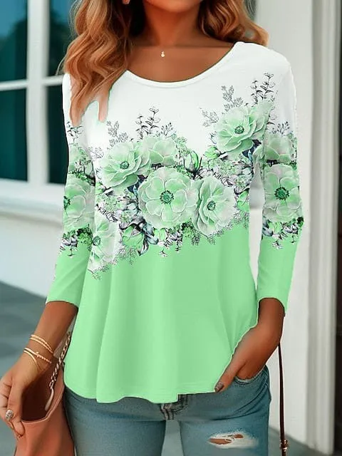 Floral Print Long Sleeve Women's T-shirt