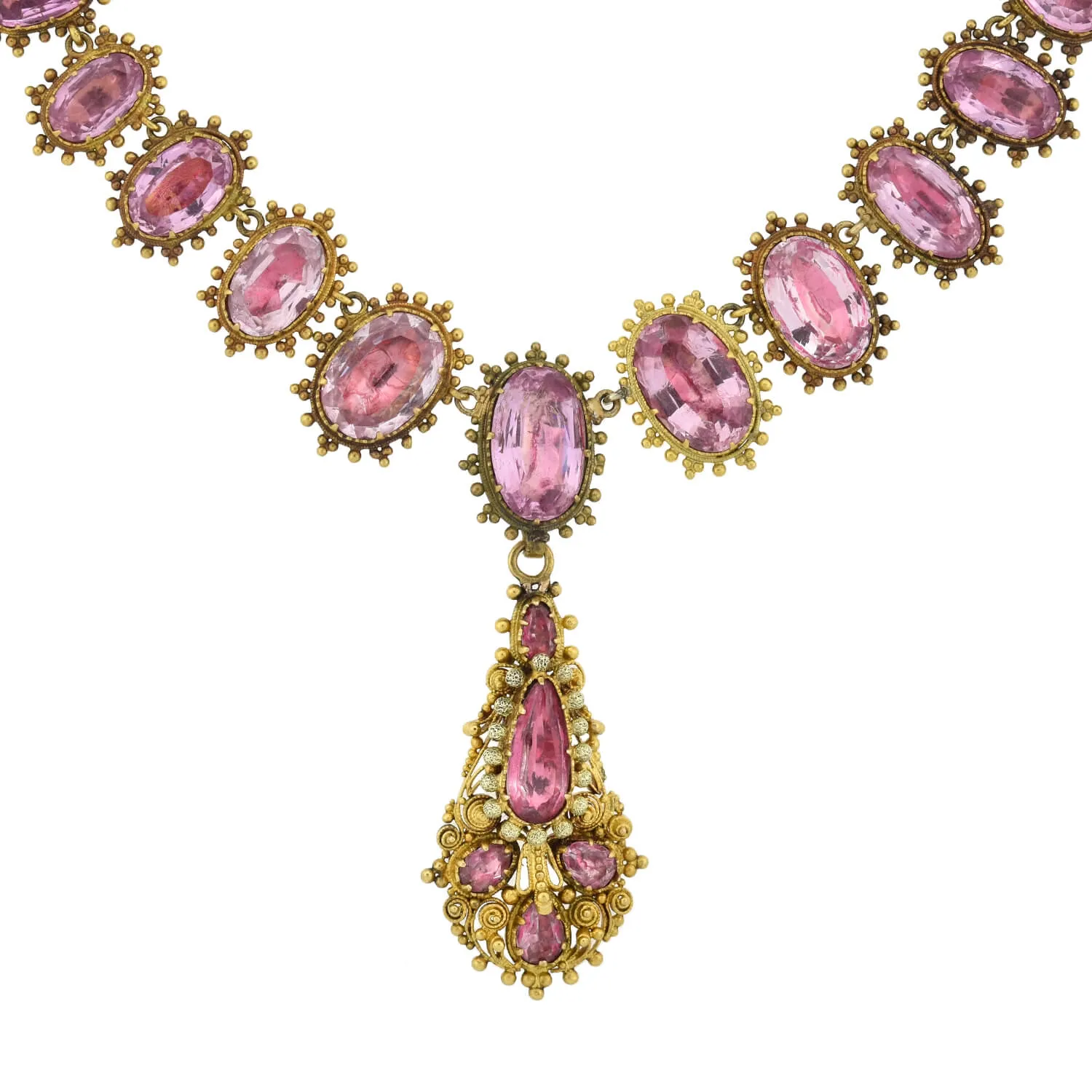 Georgian Rare 18kt Foil-Back Pink Topaz Necklace   Earring Demi-Parure Set