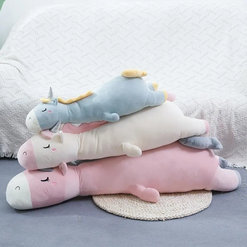 Giant Soft toy unicorn Stuffed Silver Horn Unicorn High Quality Sleeping Pillow Animal Bed Decor Cushion Throw Pillow